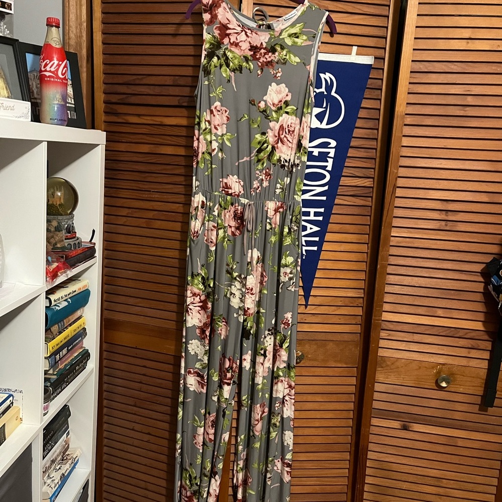 Gray Floral Pant Jumpsuit